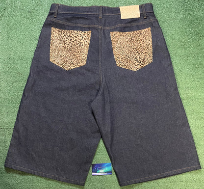 Basketcase gallery denim leopard jean shorts