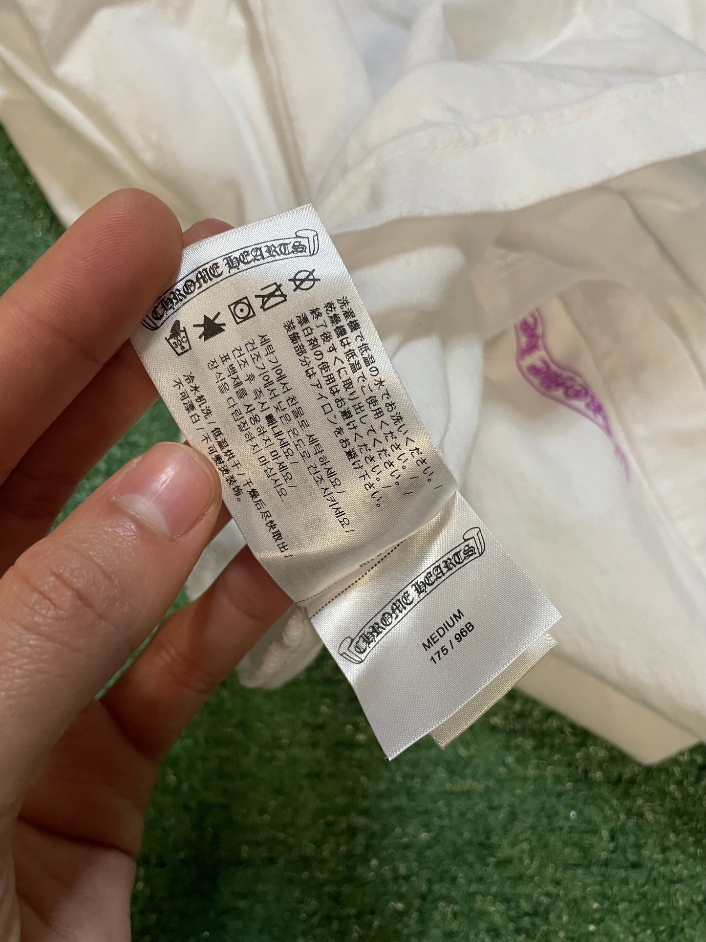 Chrome Hearts white and purple neck logo tee