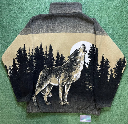 Vintage 1990s Washington wolves all over print quarter zip