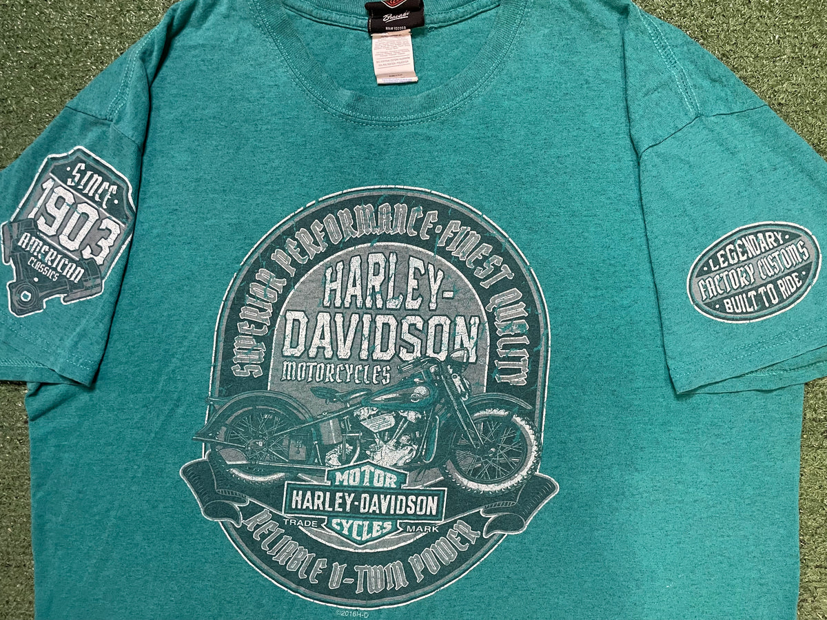 Harley Davidson motorcycle teal Tacoma tee
