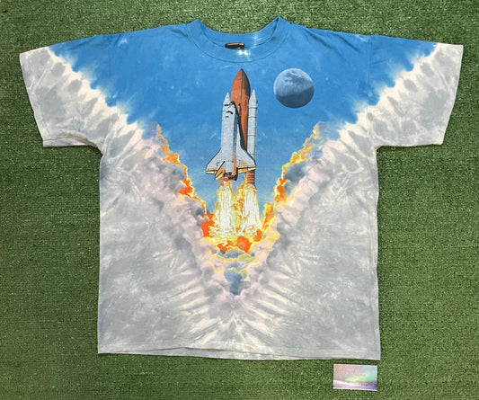 Vintage 1990s Boeing liquid blue all over print rocket ship tee
