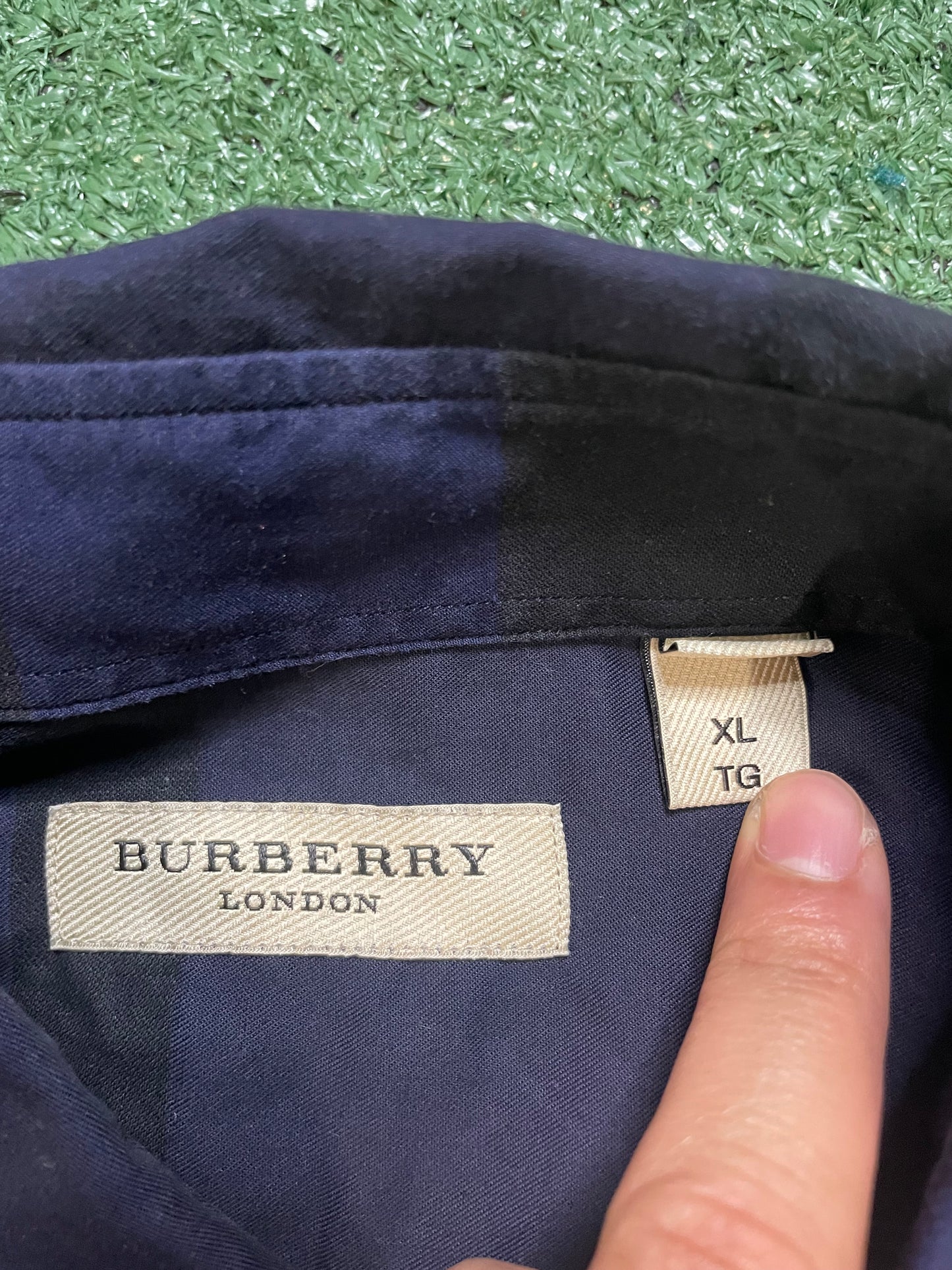 Burberry nova check plaid dark blue & black shirt