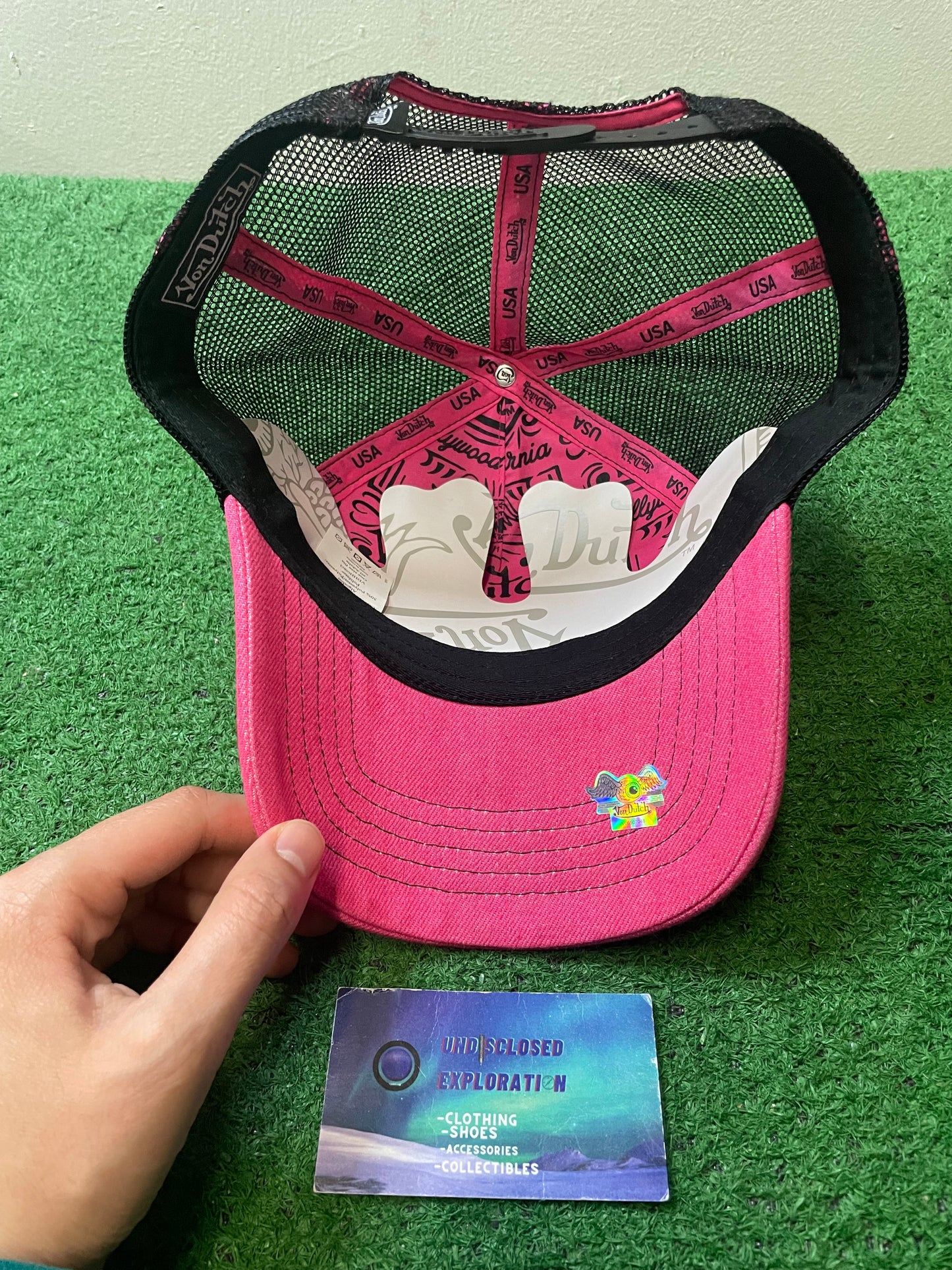Von Dutch pink and black rhinestone hat