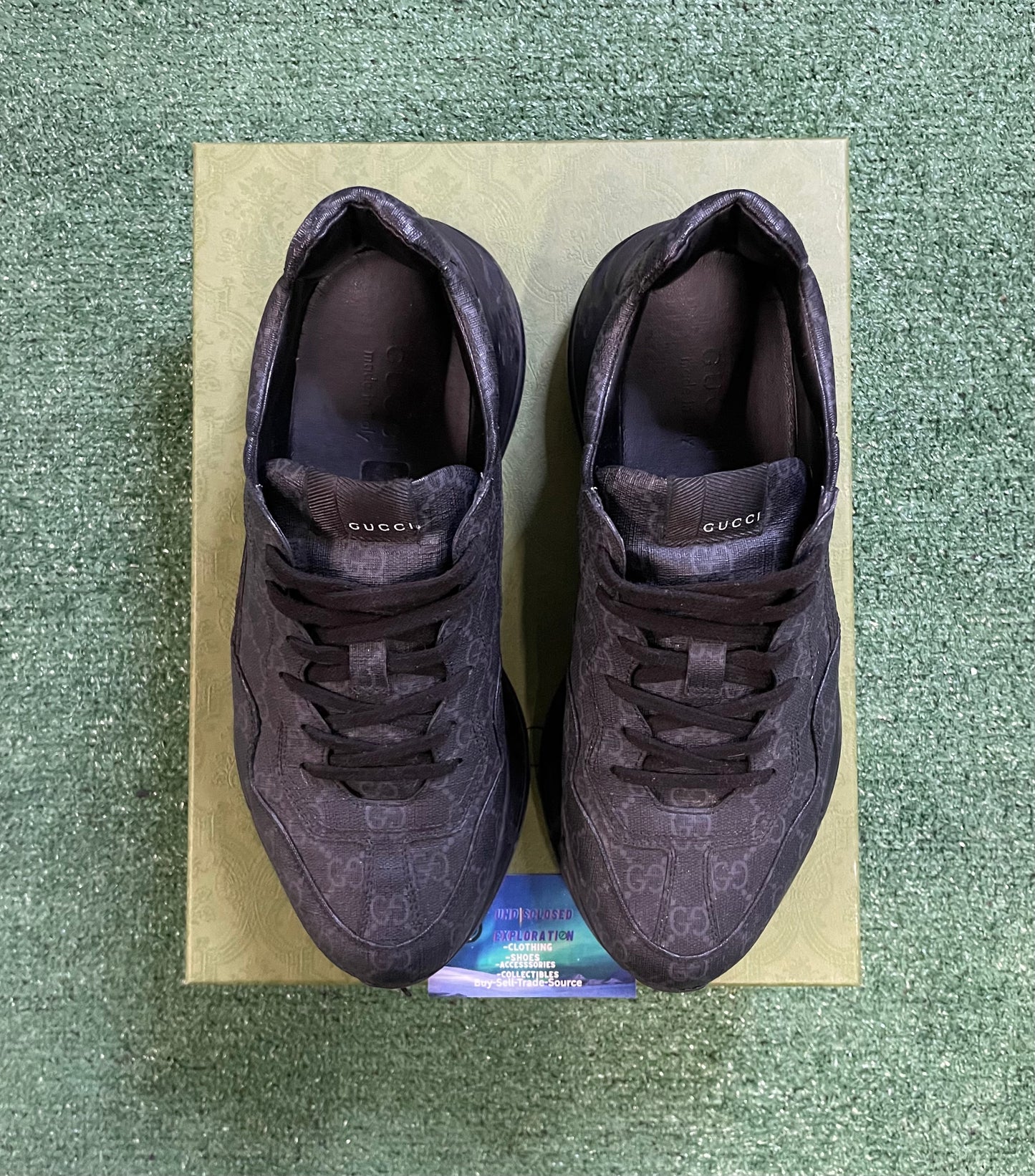 Gucci Rhyton Tessuto GG supreme Black monogram sneakers size 9men/10.5women(EU 43)