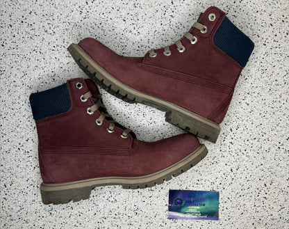 Timberland Burgundy 6 Inch Boots 6.5 Youth/8 Women “Preowned”