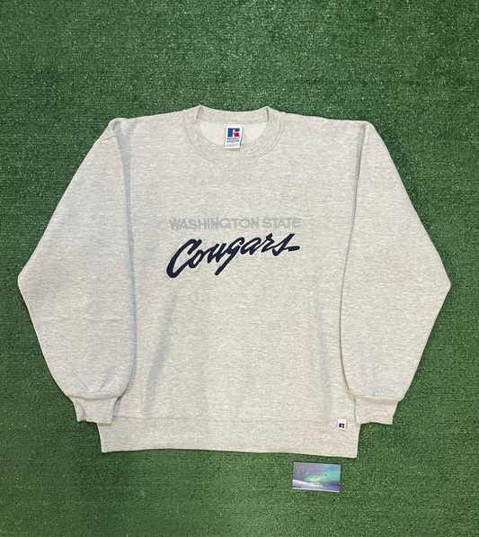 Vintage 1990s Washington State Cougars WSU grey and navy crewneck
