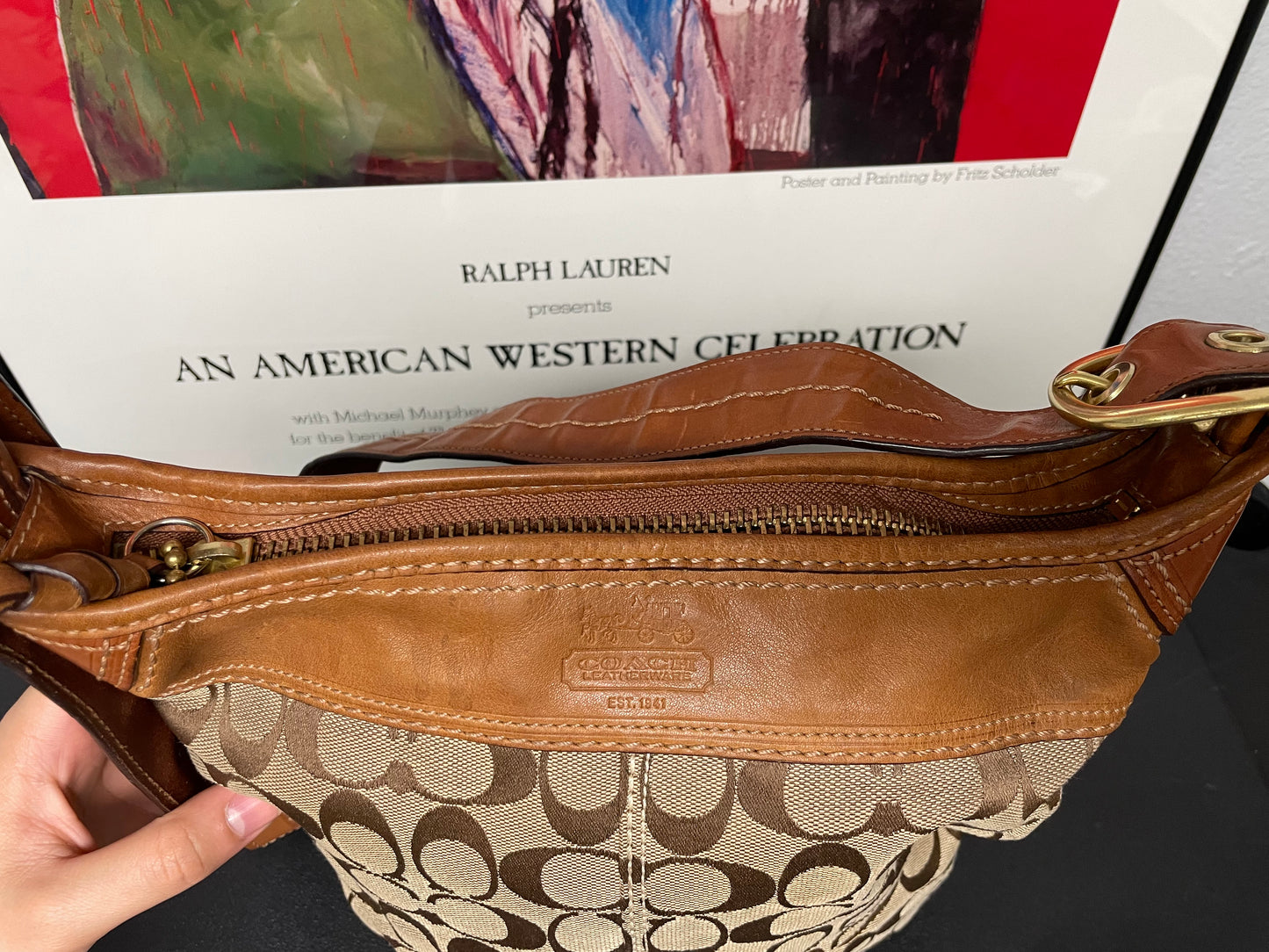 Coach brown and tan Bleecker Signature jacquard shoulder bag