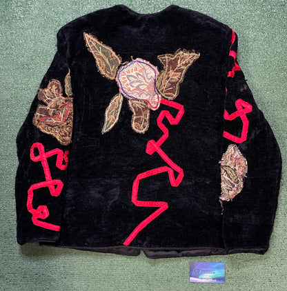 Julia Kim black & red floral velvet jacket