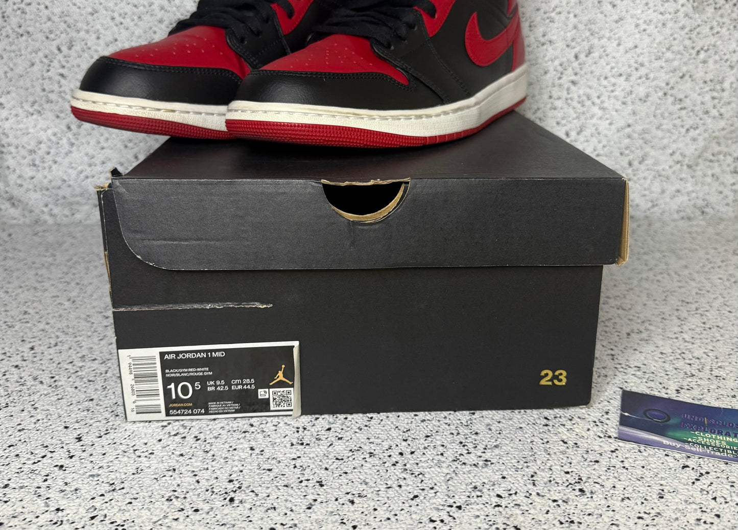 Jordan 1 Mid Banned 10.5 Men/12 Women “Preowned”