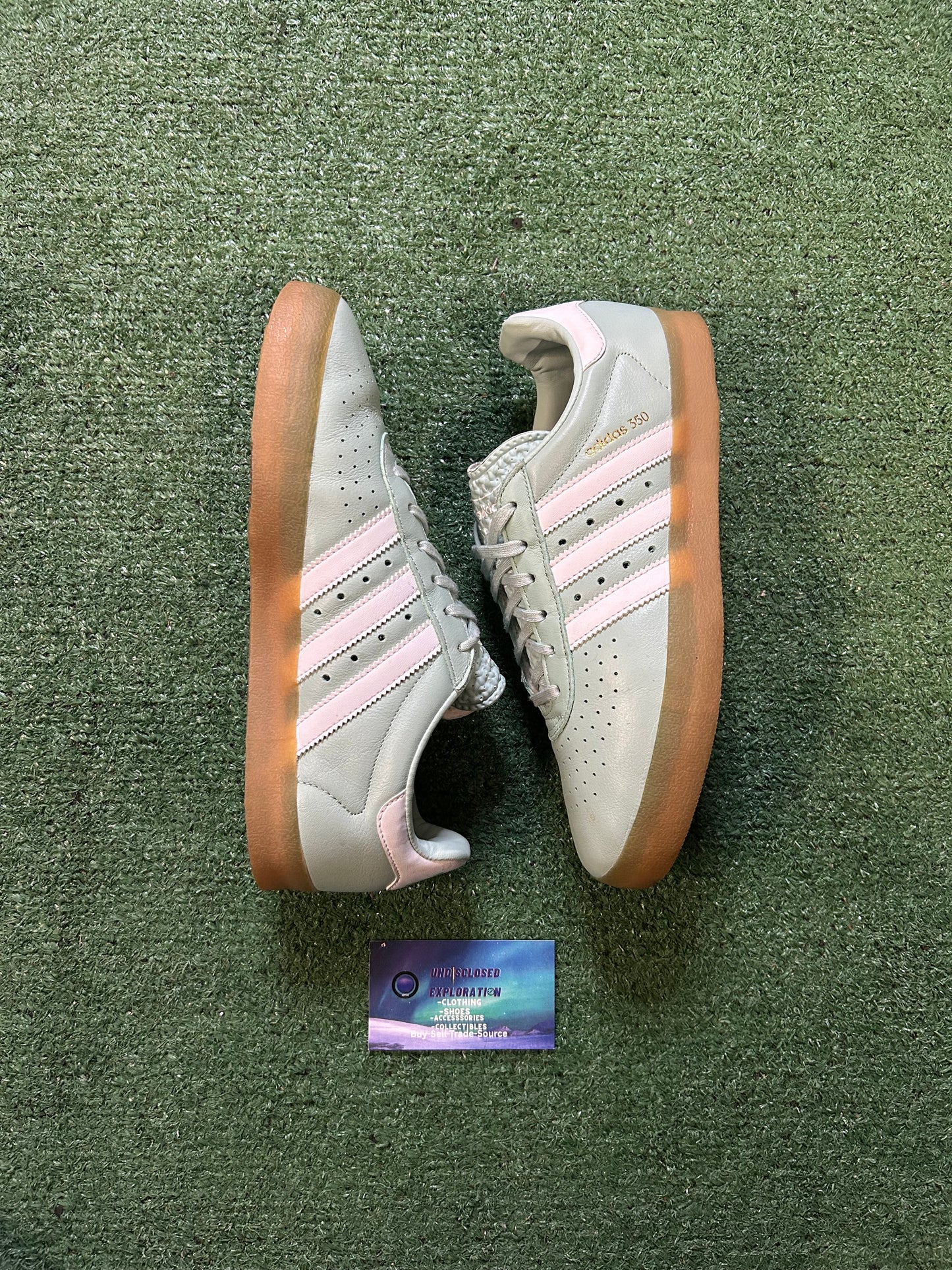 Adidas 350 light sage green and gum size 6.5men/8women