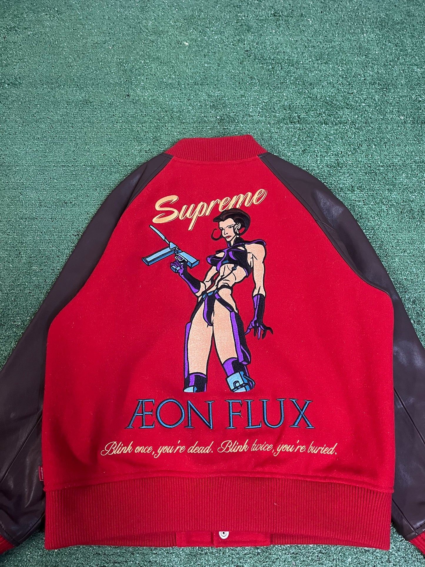 Supreme Aeon Flux varsity red jacket