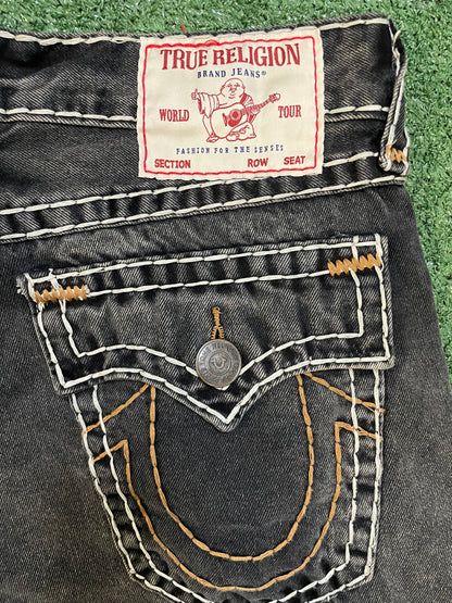 True Religion Rocco flap dark metal wash Jean shorts
