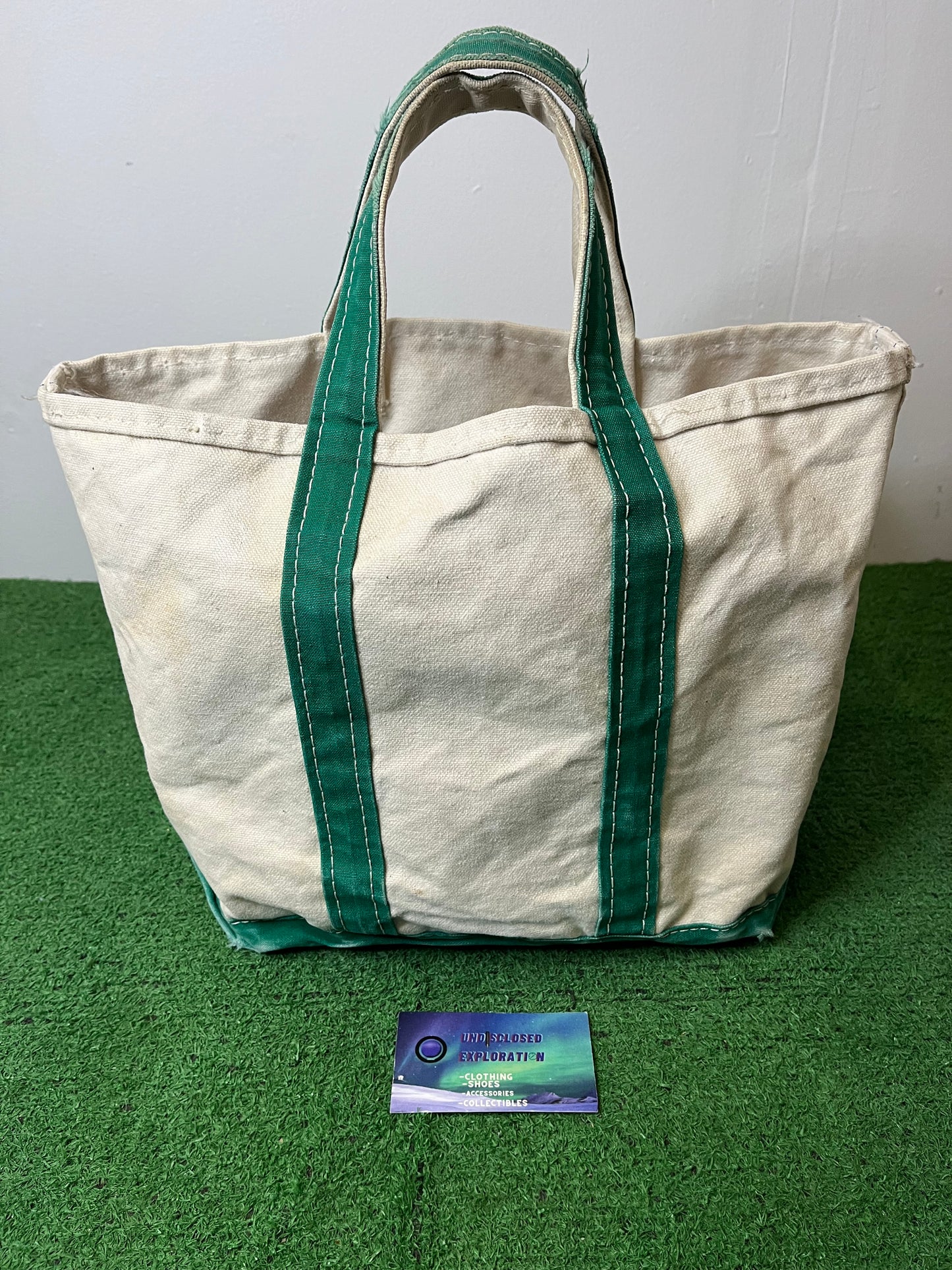 Vintage L.L Bean Boat And Tote Green Trim And Cream Canvas Tote Made In USA