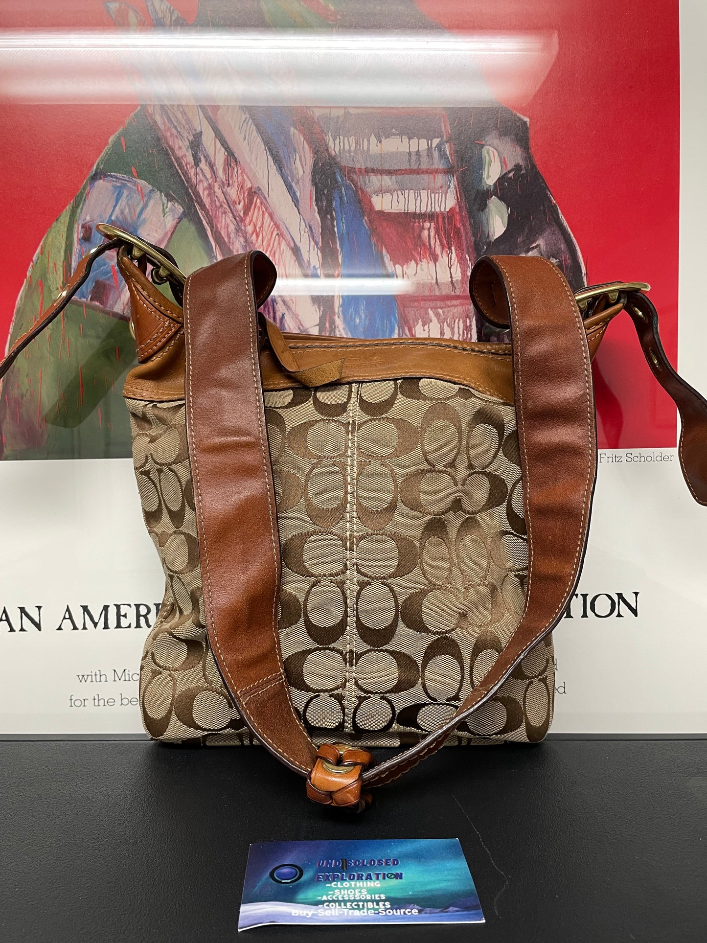 Coach brown and tan Bleecker Signature jacquard shoulder bag