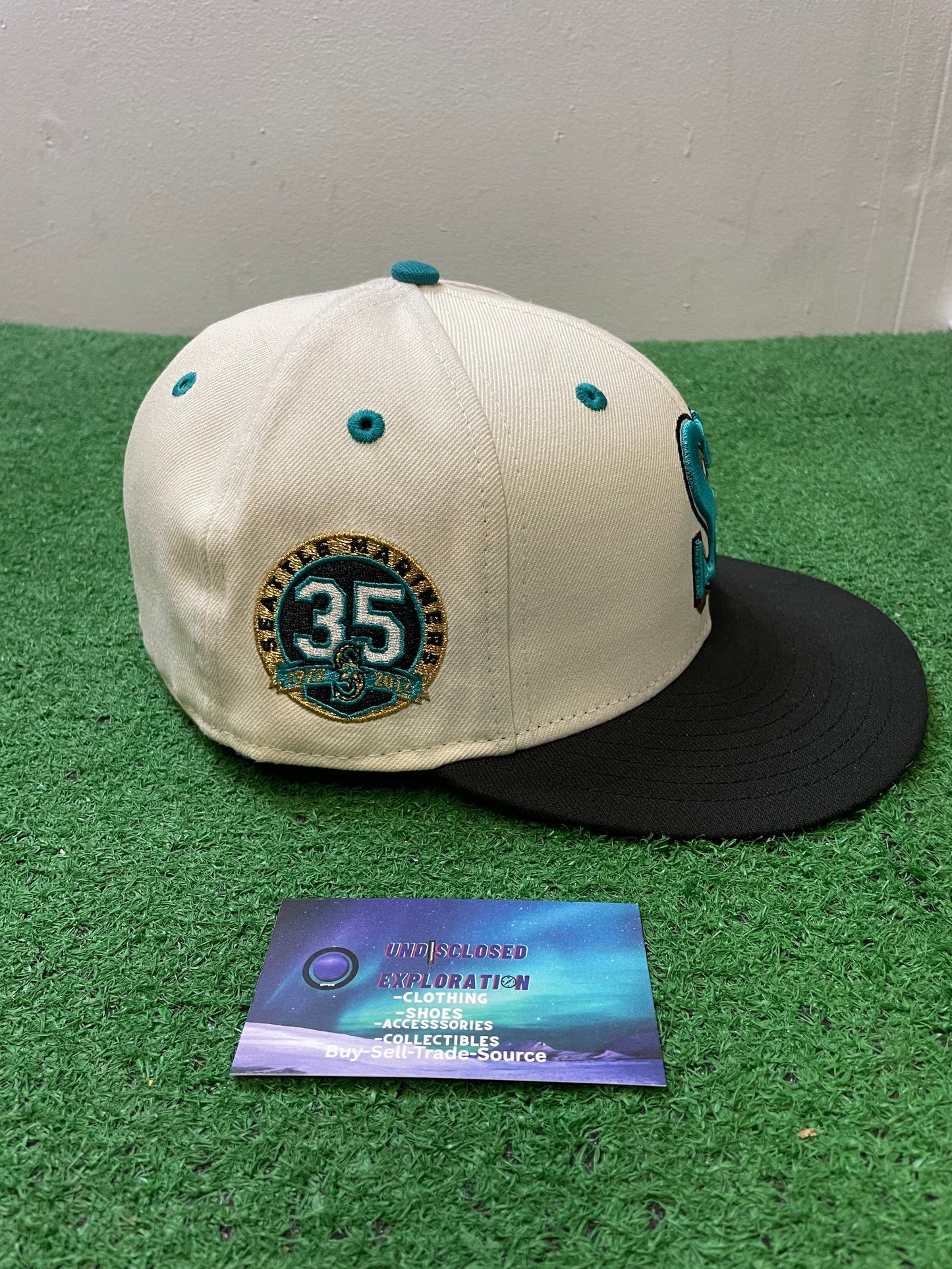 Seattle Mariners 35th anniversary white and teal new era fitted hat