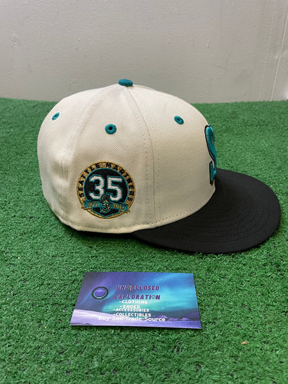 Seattle Mariners 35th anniversary white and teal new era fitted hat