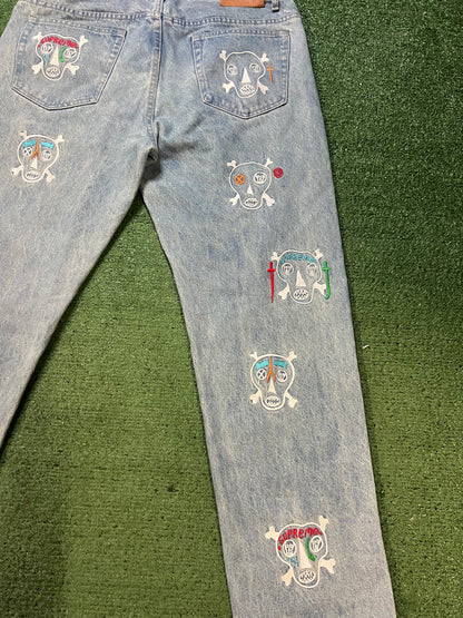Supreme Clayton Patterson Skulls Embroidered light wash Jeans