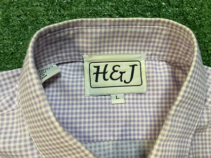 H&J embroidered cat embroidered white and purple button up