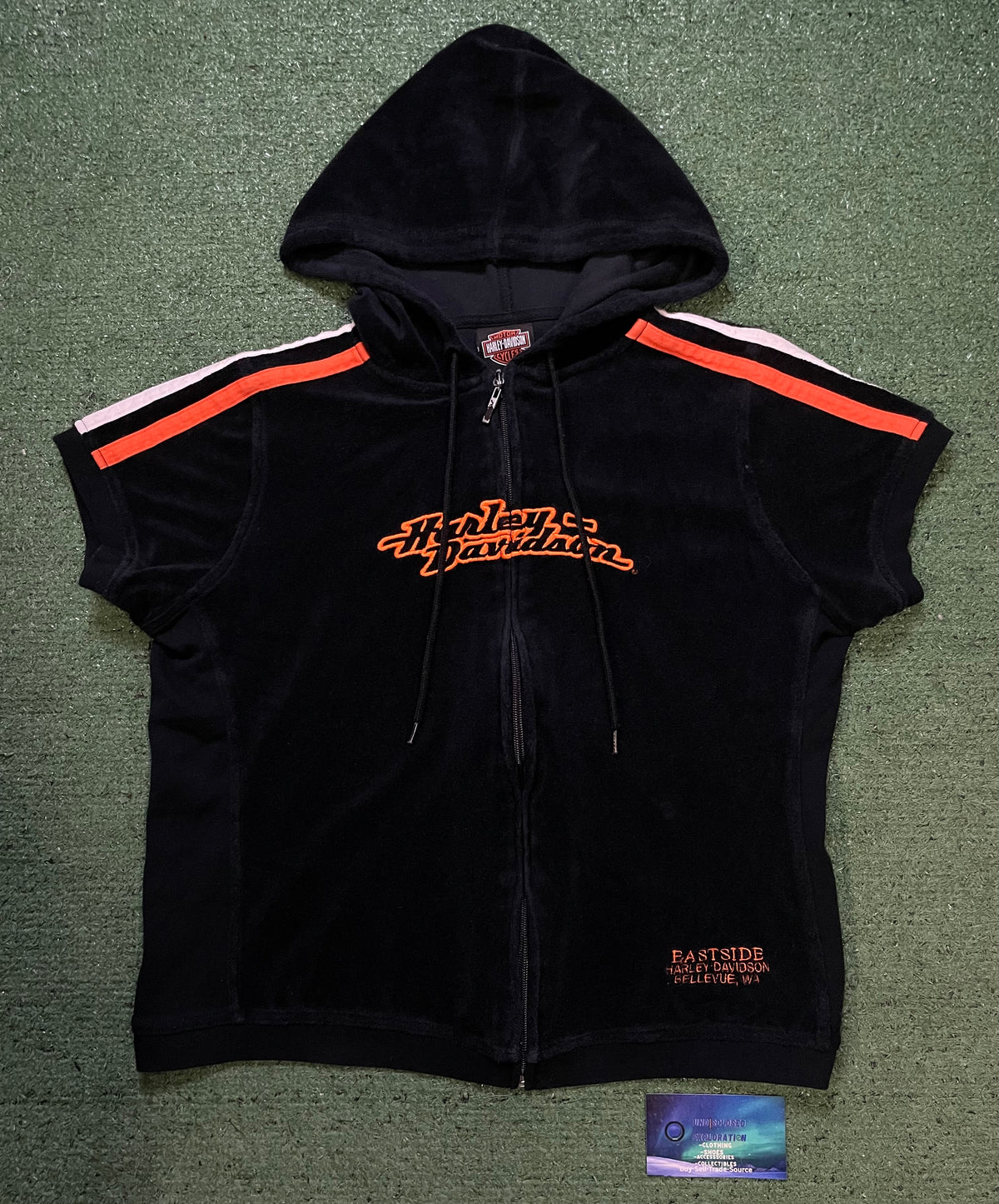 Harley Davidson sleeveless black & orange hoodie