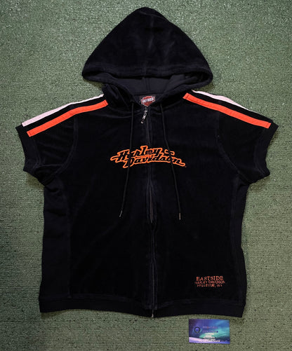 Harley Davidson sleeveless black & orange hoodie