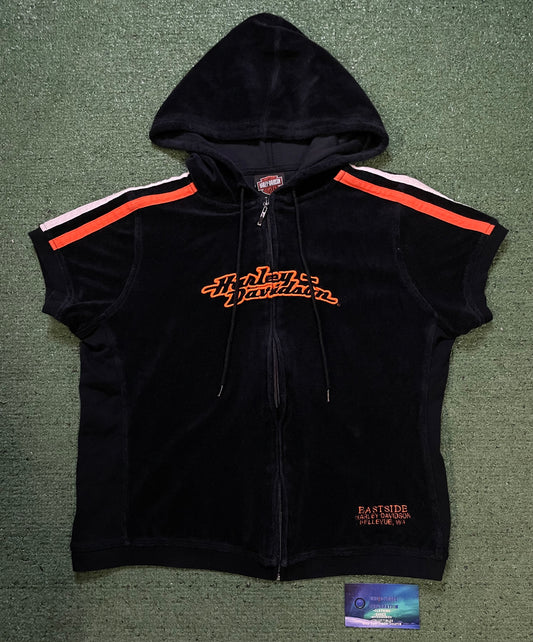 Harley Davidson sleeveless black & orange hoodie