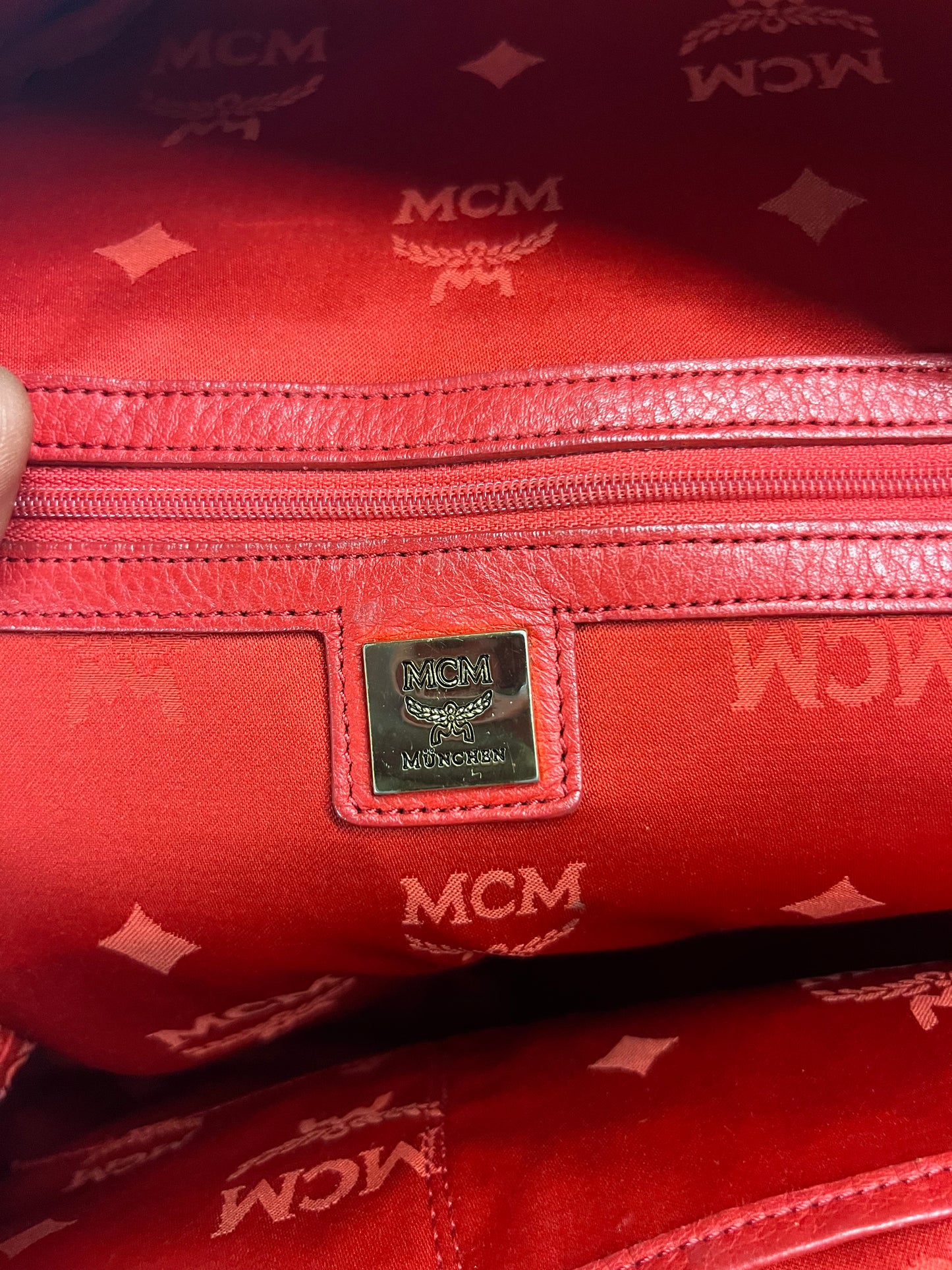 MCM visetos leather studded red backpack
