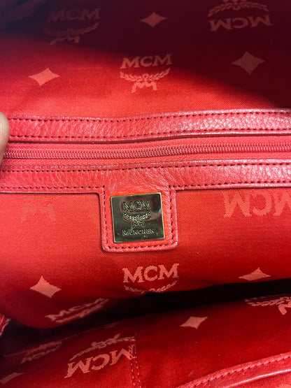 MCM visetos leather studded red backpack