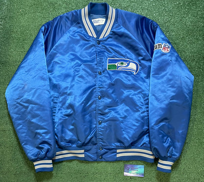 Vintage 1990s seattle Seahawks satin chalkline bomber jacket