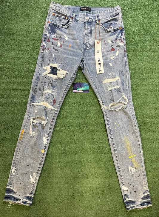 Purple brand paint splatter jeans