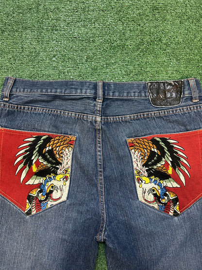 Vintage Ed Hardy eagle embroidered jeans