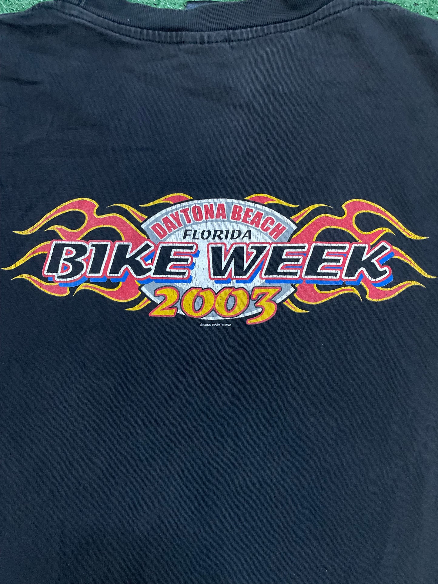 Vintage 2000s Flamming skull Daytona Beach Florida bike week longsleeve