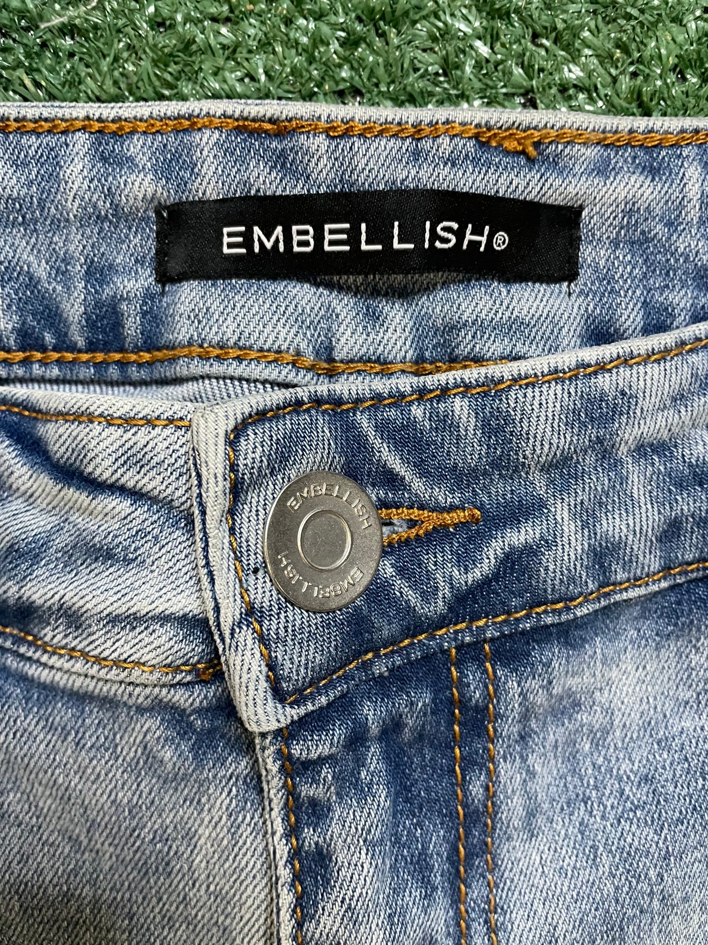 Embellish light wash distressed jeans