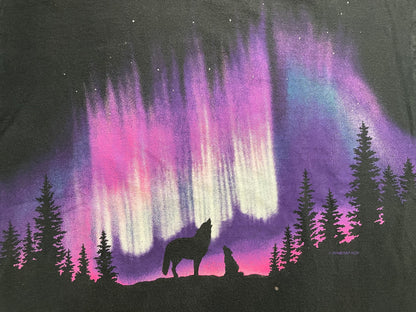 Vintage 1990s Wolf northern lights tee