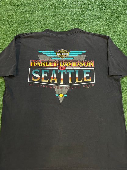 Vintage 1990s spirit of Harley Davidson wolves Seattle tee