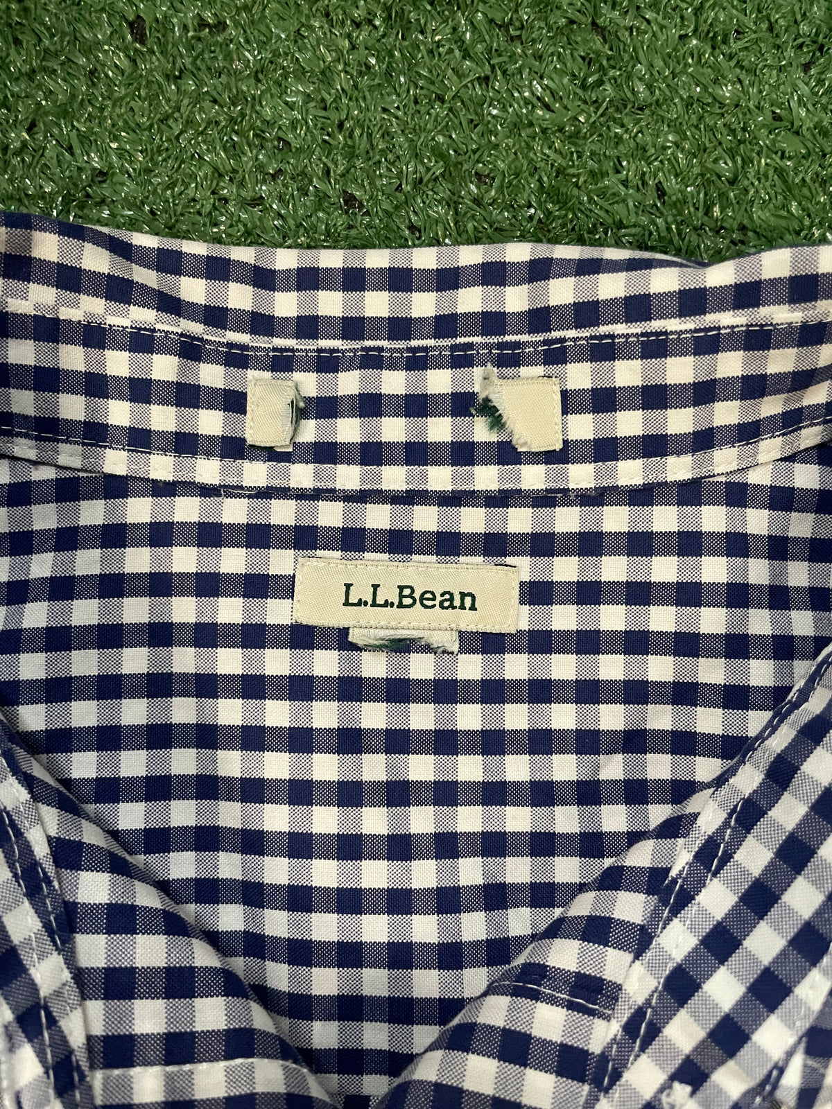 L.L. Bean white & blue button up