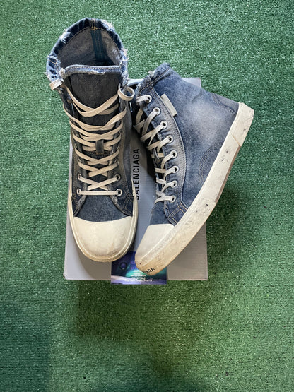 Balenciaga high top Paris denim destroyed sneaker size 12men/13.5women(EU 45)