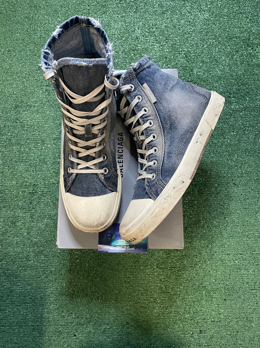 Balenciaga high top Paris denim destroyed sneaker size 12men/13.5women(EU 45)