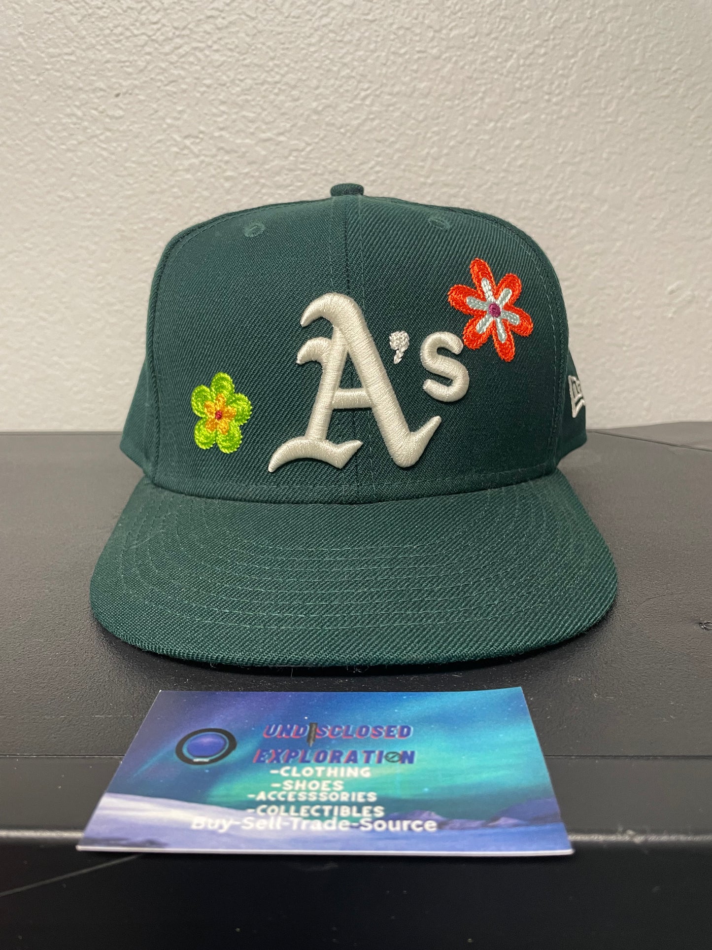 Dark Green Oakland athletics floral fitted hat