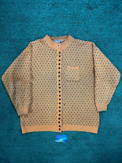 Vintage 1980s mustard polka dot cardigan