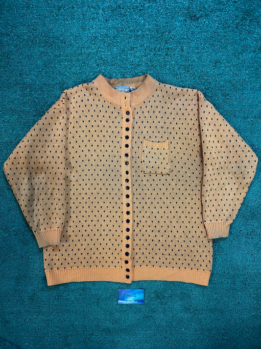 Vintage 1980s mustard polka dot cardigan