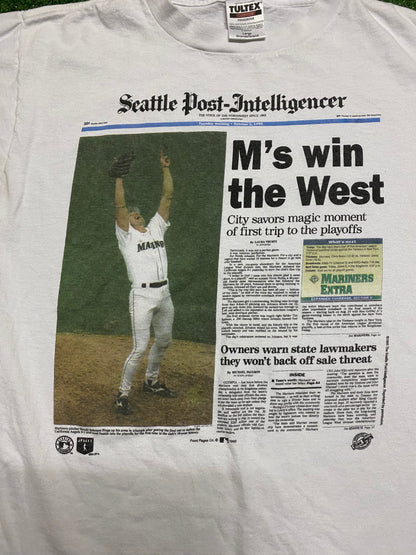 Vintage 1995 Seattle Mariners Ms win the west Seattle Post Newspaper tee