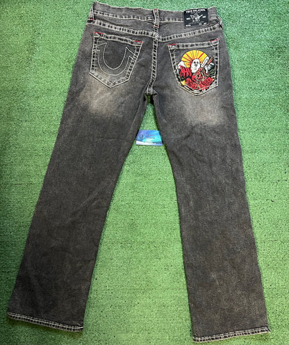 True religion grey embroidered pocket jeans