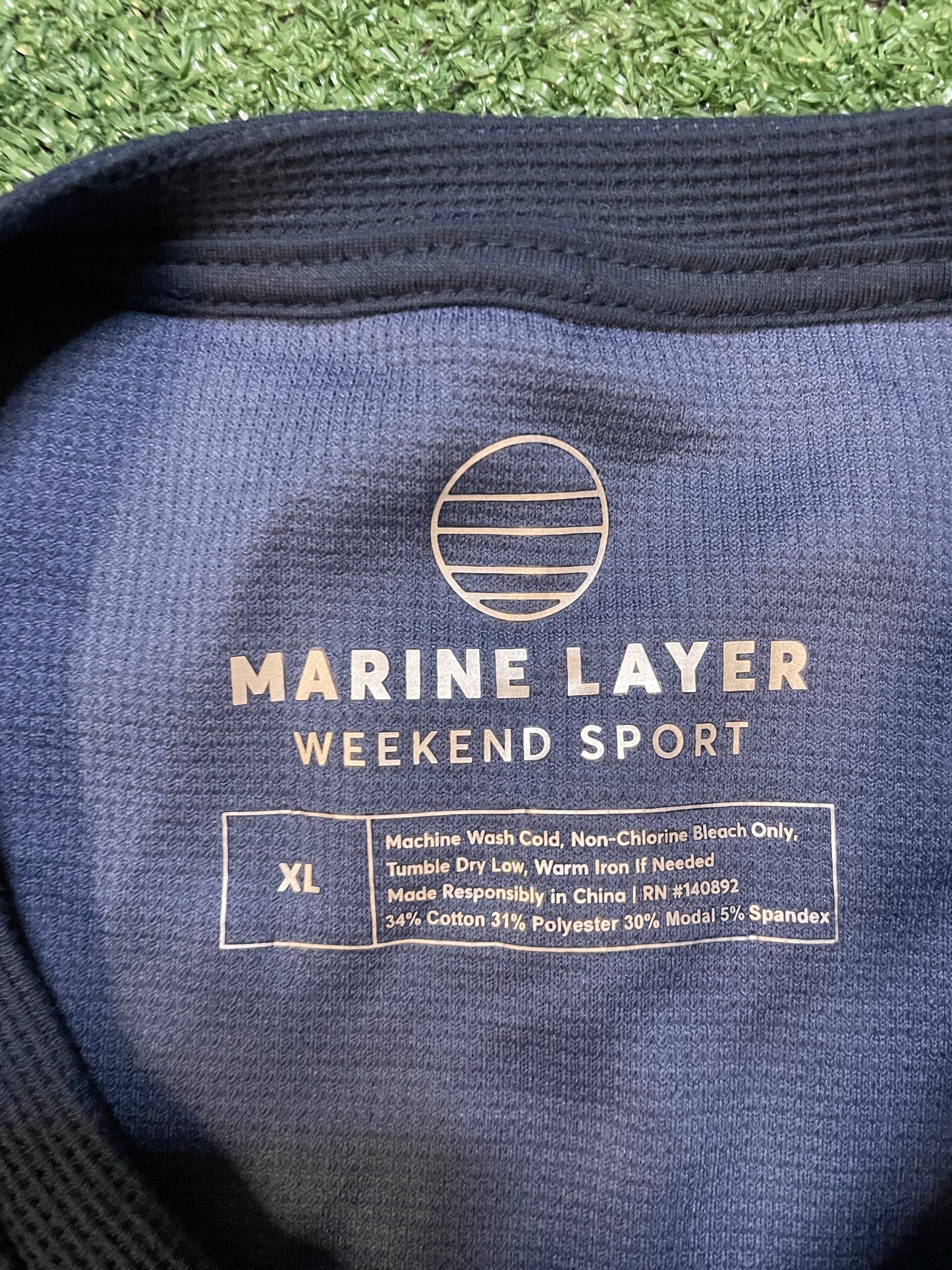Marine Layer Weekend Sport long sleeve waffle knit henley navy shirt