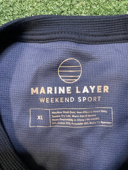 Marine Layer Weekend Sport long sleeve waffle knit henley navy shirt