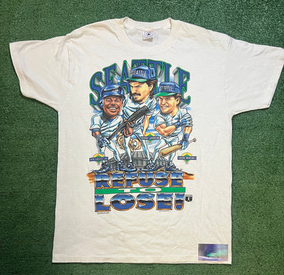 vintage 1990s Seattle Mariners Refuse to Lose caricature Ken Griffey Jr Randy Johnson Edgar Martinez tee