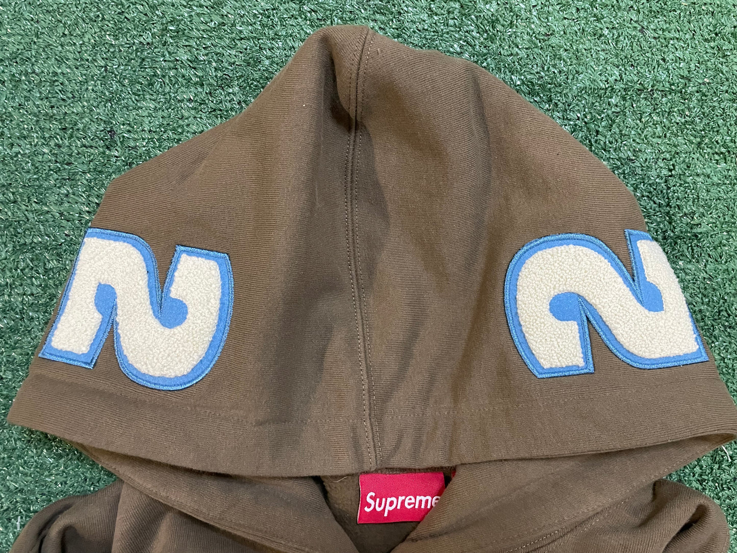 Supreme team chenille olive brown hoodie