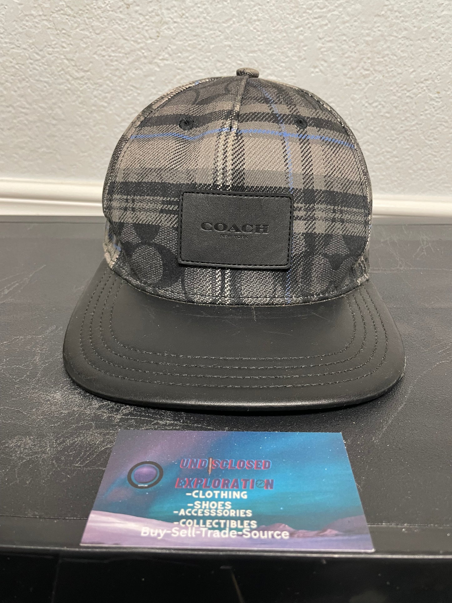 Coach charcoal plaid signature hat