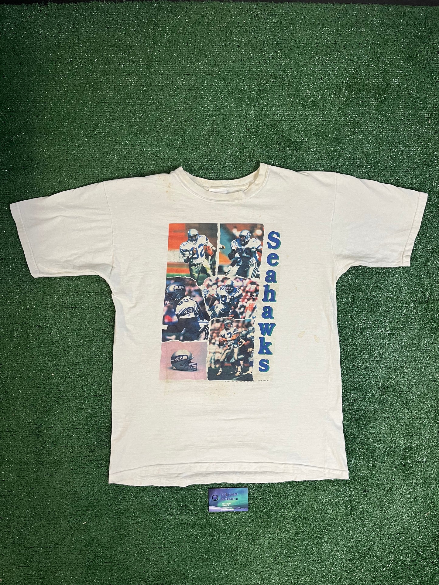 Vintage 1990 Seattle Seahawks collage tee