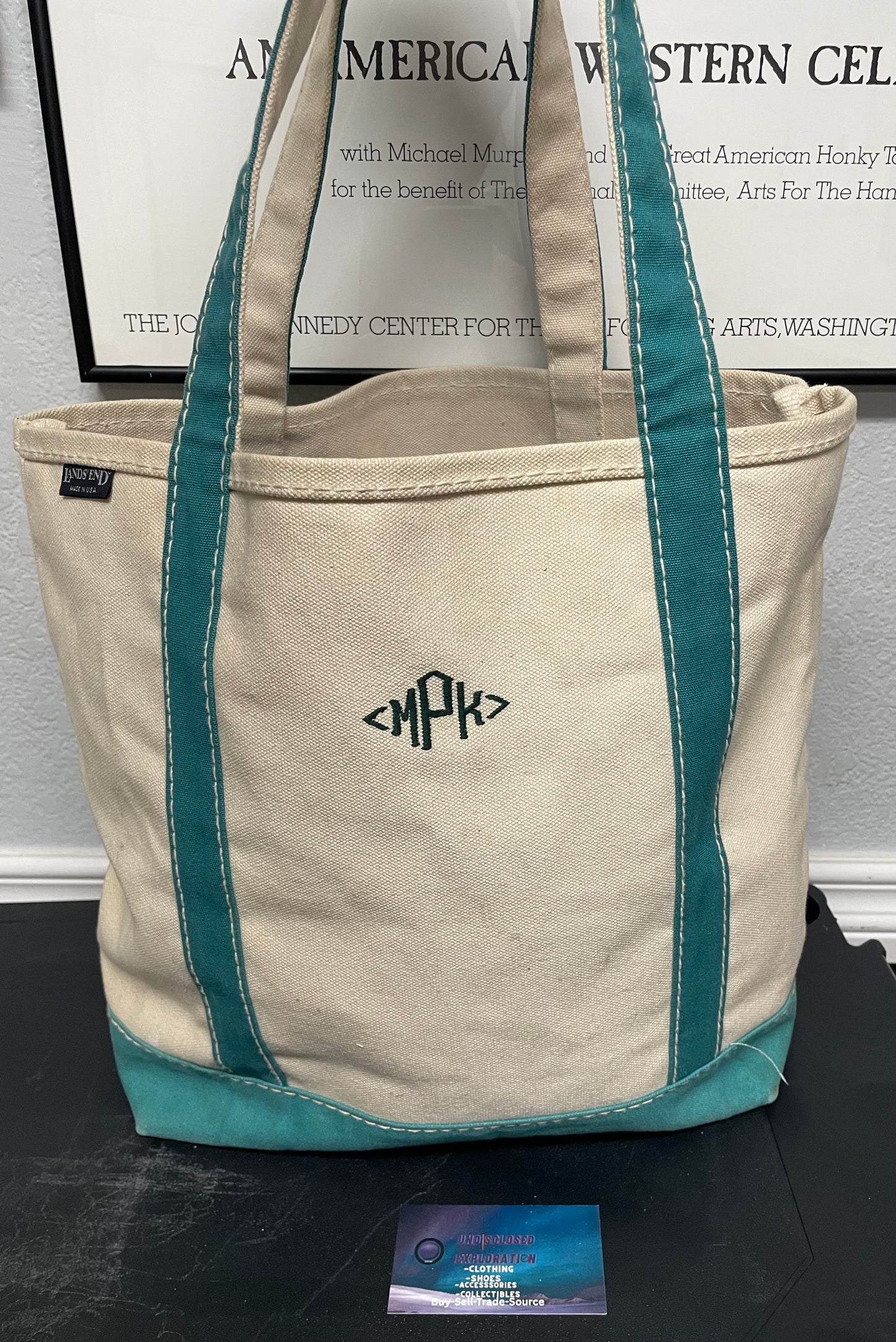 Vintage 1990s Land ends  blue and teal tote bag