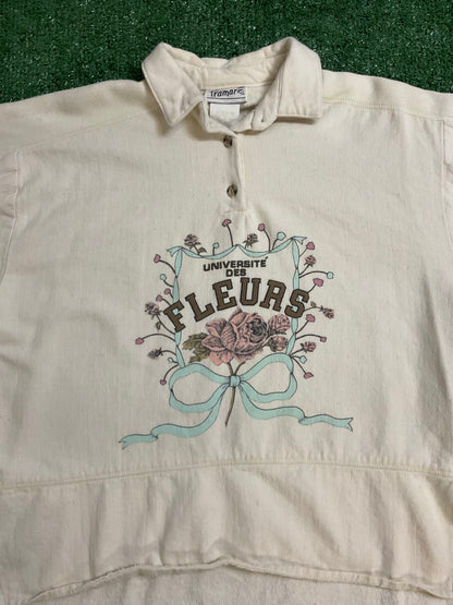 Vintage Université Des Fleurs Cropped Button Up Shirt